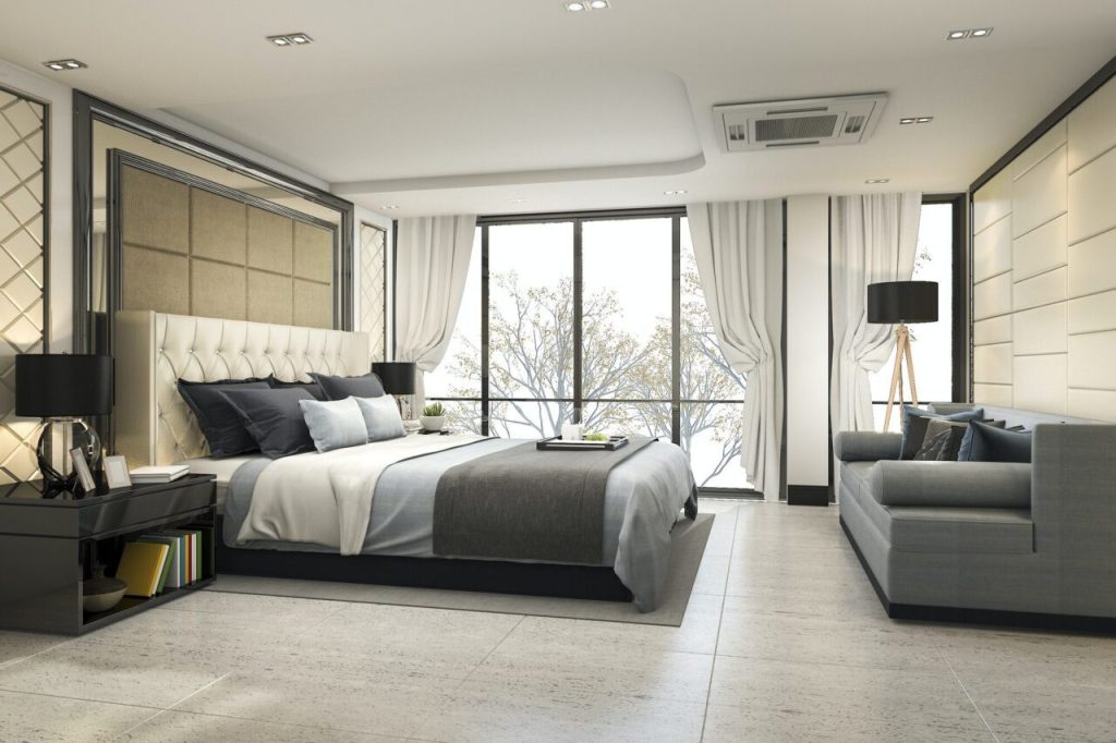 3d rendering modern luxury classic bedroom with marble decor